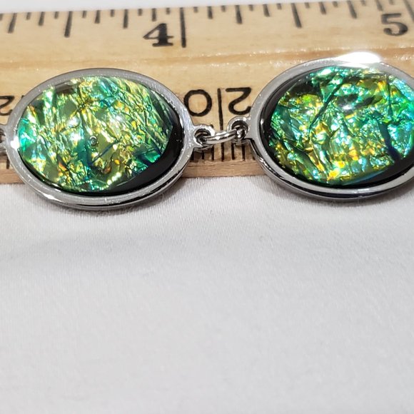 Lab created opal & resin station bracelet (7.5 to 9 in) set in 316L Stainless - Picture 2 of 4